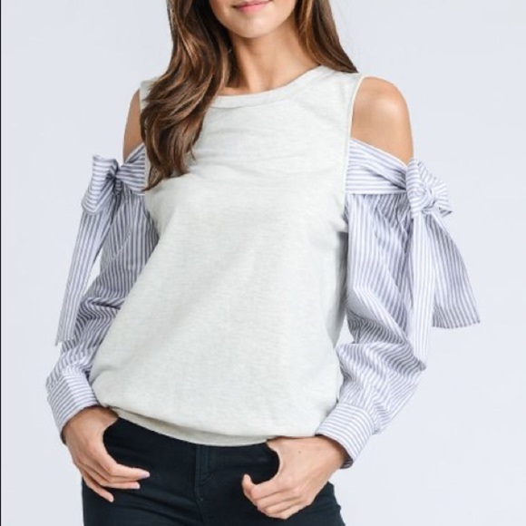 *GRAY* ASOS Cloud Stripe Cold-Shoulder Top, Size 4 - Picture 16 of 16